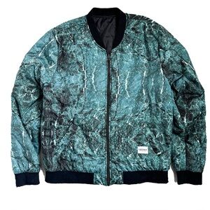 Cool Green Marble Print and Black Lightweight Reversible Bomber Jacket Size XL